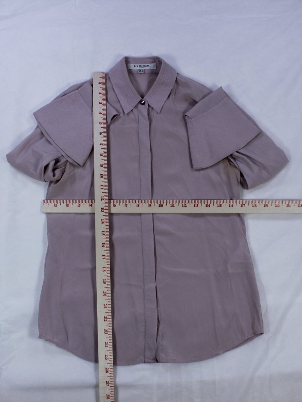 L.K. Bennett London Blouse - 100% Silk - Lilac - Flared Cuffs - Size XS - Picture 5 of 7